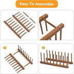 HBlife 4pcs Acacia Wooden Dish Dying Rack Pot Lid Plate Organizer Holder for Cabinet, Cutting Board Stand Drainer Storage Plate Rack for Dish, Pot Lid, Bowl, Cup, Cutting Board and Books