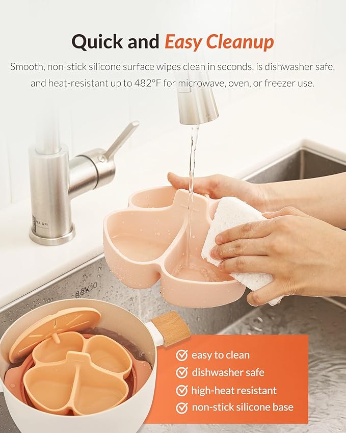 Moyuum Silicone Microwave Divided Steamer | Made in Korea, Baby Food Maker Bowl with 4 Compartment Divider and Steaming Tray, Steam Cooking Pot for Purees and Vegetables, Dishwasher Safe - Terra Cotta