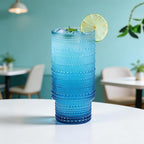 Large Capacity 16 oz Hobnail Drinking Glasses Set of 6,Vintage Glassware Drinking Glasses, Gradual Blue Water Glasses Tumbler, Cups for Kitchen, Juice, Beer, Cocktail, Whiskey