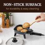 Elite Gourmet EFS059 Personal Electric Skillet, 7” Compact Portable Cooker, Adjustable Temperature, 600W Rapid Heating, Nonstick Surface, Tempered Glass Lid, Removable Handle, Black
