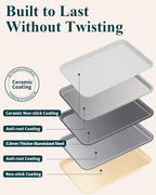 7PCS Ceramic-Coated Baking Sheet Set - 10x15in Jelly Roll Pan Non-Stick Cookie Sheet with Wire Rack, Silicone Spatula & 4 Cookie Cutters, PFAS Free, Oven Safe (550°F), Pistachio Green