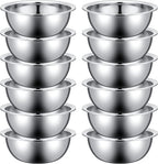 Pinkunn 12 Pcs Stainless Steel Mixing Bowls, Nesting Metal Salad Prep Bowls Bulk Reusable Baking Food Container Large Medium Small for Kitchen Hotel Restaurant Cooking, Silver (9.45 x 3.15 Inch)