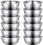Pinkunn 12 Pcs Stainless Steel Mixing Bowls, Nesting Metal Salad Prep Bowls Bulk Reusable Baking Food Container Large Medium Small for Kitchen Hotel Restaurant Cooking, Silver (11 x 3.54 Inch)