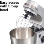 Hamilton Beach Electric Stand Mixer, 4 Quarts, Dough Hook, Flat Beater Attachments, Splash Guard 7 Speeds with Whisk, Silver