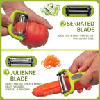 3 in 1 Vegetable Peelers for Kitchen – I & Y Peelers for Potatoes, Carrots, Apples, Cucumbers – Julienne, Slicer & Straight Blades – Sharp Stainless Steel, Non-Slip Handle