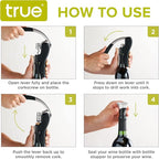 True Lever Corkscrew Manual Stoppers Top-Notch Cork Bottle Opener with Ergonomic Handle and Wine Preserver, Set of 3, Black