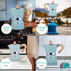 MORDEN MS Moka Pot, Stovetop Espresso Maker 6 Cup/10 OZ Italian Coffee Maker Camping Coffee Pot Manual Cuban Coffee Percolator for Cappuccino or Latte - Blue