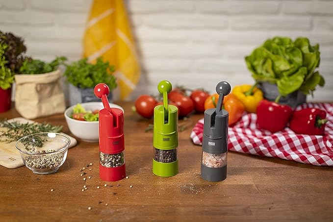 Kuhn Rikon Adjustable Ratchet Grinder with Ceramic Mechanism for Salt, Pepper and Spices, 8.5 x 2.25 inches, Red