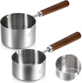 2 Pcs 8.5 oz/4.2 oz Mini Food Grade Stainless Steel Butter Warmer, Mini Food Warmer with Dual Spouts, Small Milk Saucepan with Wood Handle, for Coffee Milk Warming Chocolate Butter Melting