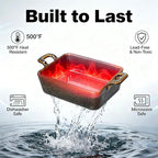 7 x 4 Au Gratin Baking Dishes for Oven Safe and Microwave Cooking and Baking, 2 piece, Heat Resistant Ceramic with Handles for Serving, Small Casserole Dish Set for 1 or 2 person servings, Brown