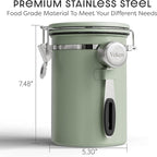 Veken Coffee Canister with Window, Airtight Stainless Steel Kitchen Food Storage Container with Lids, Date Tracker and Scoop for Grounds Coffee, Beans, Tea, Flour, Cereal, Sugar Jars, 22OZ, Green