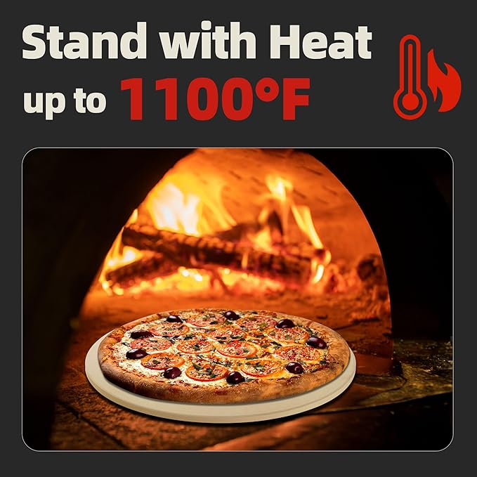 12.4" Round Pizza Stone, Heavy Duty Cordierite Pizza Pan for Grilling & Pizza Oven, High Temperature Resistant Baking Stone for Pizza, Bread, Meat and More
