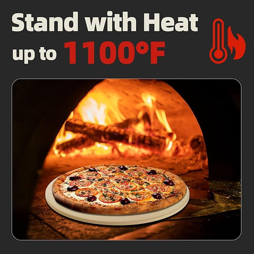 12.4" Round Pizza Stone, Heavy Duty Cordierite Pizza Pan for Grilling & Pizza Oven, High Temperature Resistant Baking Stone for Pizza, Bread, Meat and More