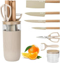 Knife Set, 7 Pieces Professional Kitchen Knife Set with Universal Knife Block, Super Sharp Knife Block Set with Ergonomic Handle Non-stick Stainless Steel Knife Block Set (Beige)