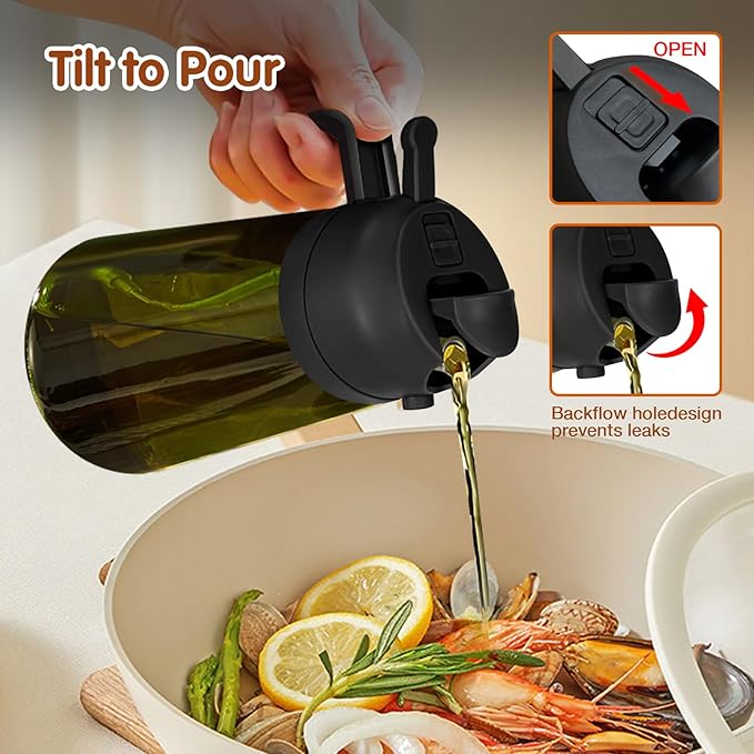 YARRAMATE 16oz/470ml 2PCS Light Blockage Dark Oil Sprayer for Cooking, 2 in 1 Olive Oil Dispenser Bottle for Kitchen, Green Glass Oil Bottle, Food-Grade Oil Mister for Air Fryer, BBQ (Black & Green)