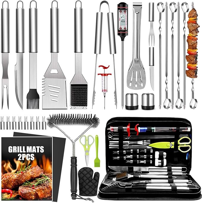 34 Pcs Grill Accessories Grilling Gifts for Men, 16 Inches Heavy Duty BBQ Accessories, Stainless Steel Grill Tools, BBQ Gifts Set