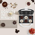 DSP Mini Donut Maker - Non-Stick, Cool Touch Electric Doughnut Machine for Mini Donuts - Perfect for Breakfast, Snacks & Desserts (White, 6 Donuts)