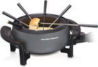 Hamilton Beach 12 Cup Electric Fondue Pot Set with Temperature Control, 6-Color Coded Forks, for Cheese, Chocolate, Hot Oil, Broth, 3 Quart PFAS-Free Nonstick Interior, Gray (86202)