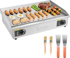 VEVOR Commercial Electric Griddle, 28.54 x 15.75 inches, 4400W, 122-570°F Adjustable Temp Control, Stainless Steel Body, Half Grooved Half Flat, with 2 Spatulas, 2 Brushes, and 4 Foot Pads, for Steak