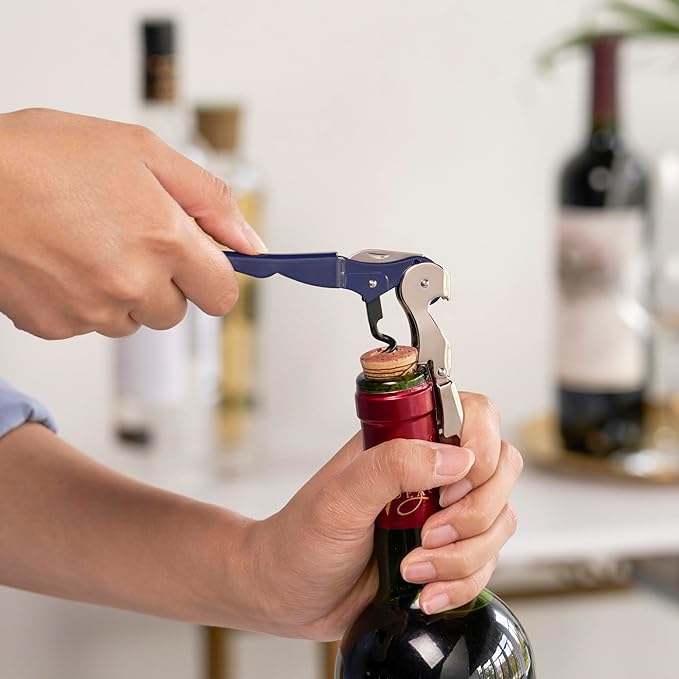 True Truetap Double Hinged Waiter's Corkscrew Wine Opener, Stainless Steel Wine Bottle Opener with Built In Foil Cutter, Bar Cart Accessories, Home Bar Tools, Wedding Gifts, Set of 1, Navy Blue