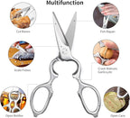 Stainless Steel Kitchen Shears Heavy Duty Full-Steel Forged Metal Scissors for Food, Professional Chef Shears Bone Cutting Meat Pizza Scissors Kitchen Utensils Come Apart, Silver