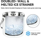 3L Double-Wall Insulated Stainless Steel White Ice Bucket with Scoop for Cocktail Bar - Metal Ice Bucket for Freezer with Lid for Parties,Camping,and More!Champagne Bucket,bar cart Accessories