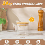 SENTVEND 24 Oz Glass Storage Jars with Bamboo Lids - 6 Pack Clear Glass Canisters Square Airtight Stackable Ideal for Pantry Storage Containers Organizers Great for Storing Oats Coffee Beans Nuts etc