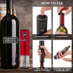 Wine Bottle Opener Christmas Day Gift Set with Electric Wine Opener, Wine Decanter&Wine Aerator and Pourer, wine stopper, Foil Cutter and EVA Storage Bag, Rechargeable and Automatic-(Christmas Red)