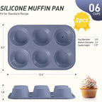 Socisen 2 Pack 6 Cups Jumbo Muffin Pan with Metal Reinforced Frame Silicone Molds Egg Bites Silicone Circle Cookie Molds Extra Large Muffin Tin Jumbo Tart Pans Baking Sheet Set for Sandwiches