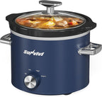 Sunvivipro 2QT Small Slow Cooker with Removable Ceramic Pot, Food Warmer with 3 Heating Settings & Dishwasher Safe Glass Lid, Blue