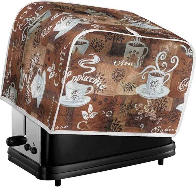 JEOCODY Toaster Bread Maker Cover with Handle - Coffee Theme Print, Wide Slot, Dust Protection