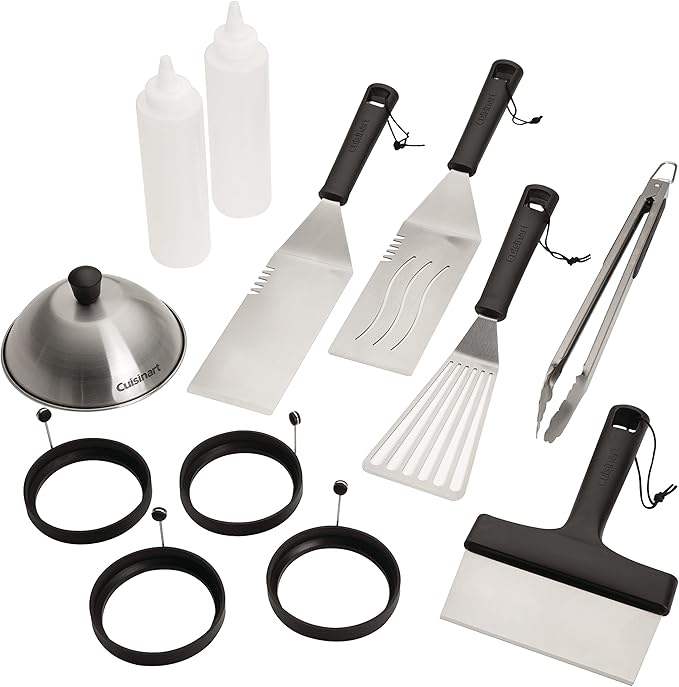 Cuisinart CGS-1312 12-Piece Tool Set, Outdoor Griddle Accessories-Spatula, Tongs, Scraper, Melting Dome, Squirt Bottle, Silicone Egg Ring