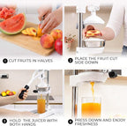 Zulay Kitchen Pulperizer 9 in 1 Cast Iron Juicer - Easy-to-Clean Heavy-Duty Manual Juicer with Presser Attachment to Juice All Types of Fruits! Extra Tall with Stainless Steel Bowl - White