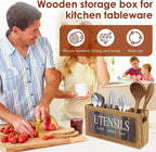 Wood Utensil Holder Practical Utensil Holder with 4 Compartments for Oil Bottle Spatula Cutter and Fork