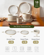 Famiware Star Plates and Bowls Sets, Modern Stoneware Dinnerware Sets for 6, 18-Piece Kitchen Dish Set - Chip and Scratch Resistant, Microwave and Dishwasher Safe Tableware, Cappuccino White