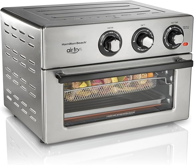 Hamilton Beach Toaster Oven Air Fryer Combo, Includes Bake, Broil, and Toast, Fits 12” Pizza, 1800 Watts, 6 Cooking Modes, Stainless Steel