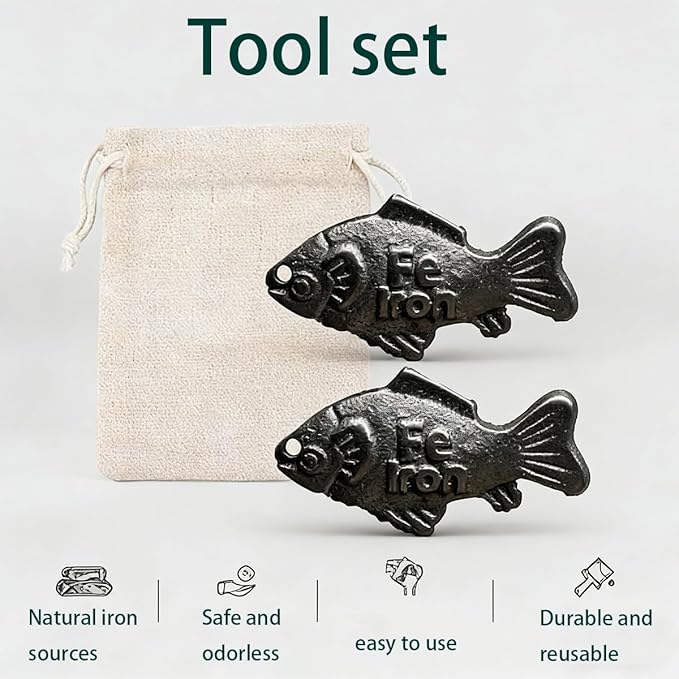 Lucky Iron Fish Cook's Tool & Gadget Sets (Silver, 2 Pack) Cast Iron Fish for Cooking, Natural Iron Booster for Food & Water, Safe Effective Aid for Vegans, Athletes, Pregnant Women & Kids