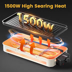Electric Indoor Grill 1500W, YOHAWJAN 2 in 1 Smokeless Indoor Grills with Non-stick Removable Grill & Griddle Plate, Temperature Control, Portable Korean BBQ Grill with 3 Raclette Cheese Pans