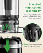 Cold Press Juicer Machines for Whole Vegetables & Fruits, Slow Masticating Juicer Maker with Wide Feed Chute, High Juice Yield, Easy to Clean, Black