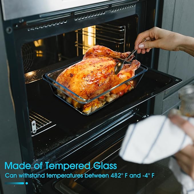 NUTRIUPS 3.7QT Rectangular Deep Glass Baking Dish, Glass Baking Pan for Oven, Clear Bakeware Deep Casserole Dish(3.7QT)