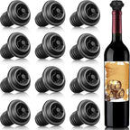 Honoson 12 Pieces Wine Stopper Resealable Pump Vacuum Silicone Saver Practical for Kitchen Supplies Bottle Tools (Black)