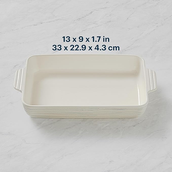 Pyrex 3QT (9" x 13") Rectangular Ceramic Baking Dish, Casserole Dish with Handles, Oven Safe and Durable Bakeware
