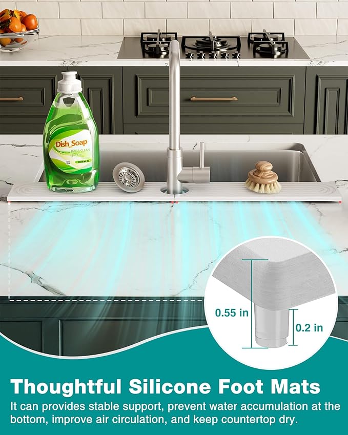 Stone Faucet Mat for Kitchen Sink, Diatomite Sink Protectors - Prevent Moisture Drying Stone Tray Fit Kitchen Counter & Bathroom Counter (White, 30"L x 4"W)