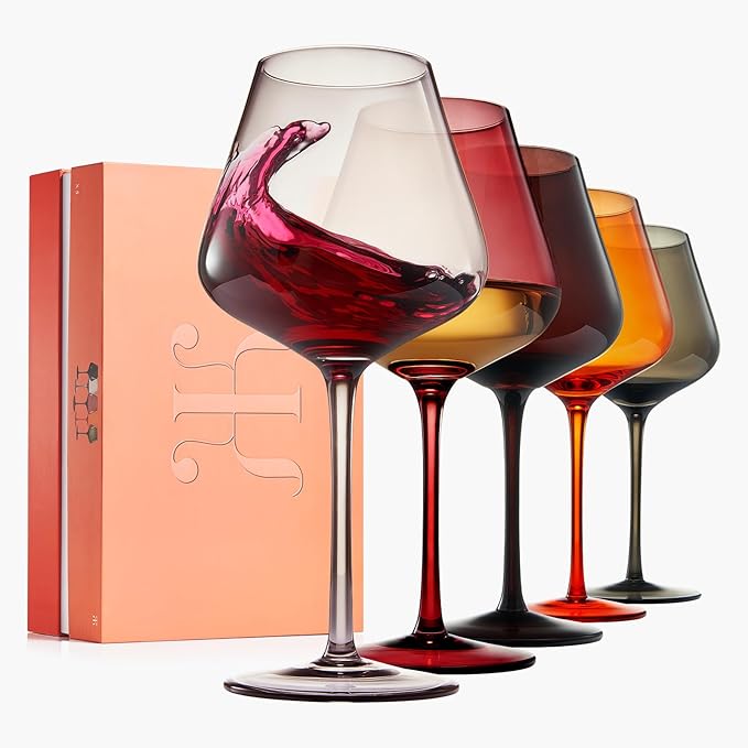 Khen Colored Crystal Wine Glass Set of 5, Large 20 OZ Glasses, Summer Flower Bright Italian Style Tall Stemmed Drinkware for Red & White Wine, Water Dinner Glasses, Color Glassware - (Stemmed)