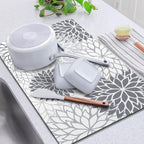 Findosom 2PCS 16" x 24" Dish Drying Mat & 24" x 5.5" Sink Splash Guard, Super Absorbent & Cuttable Dish Mat Drying Kitchen Mat with Gray Floral, Hide Stain Drying Mat for Kitchen Counter