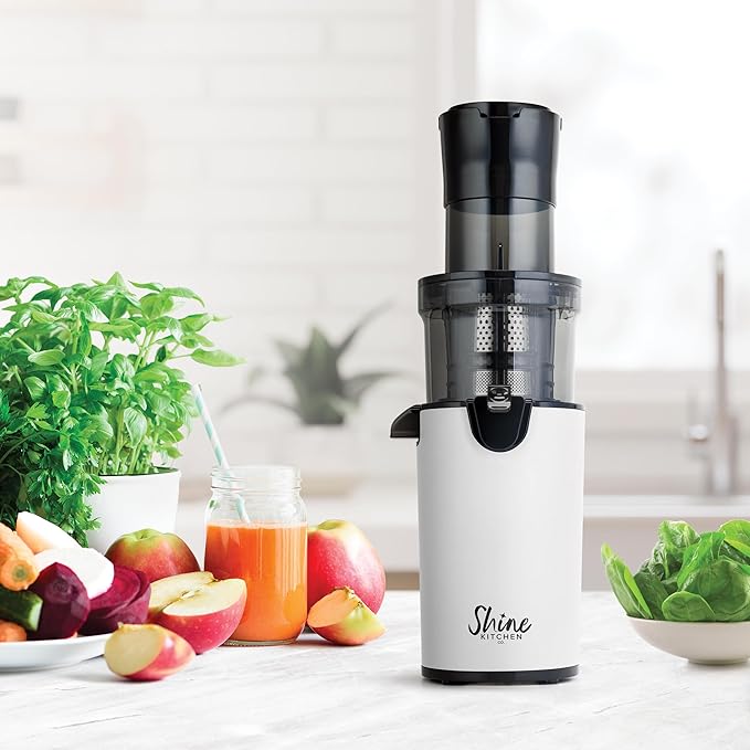 Shine Kitchen Co. SJX-1 Easy Cold Press Juicer with XL Feed Chute and Compact Body (White)