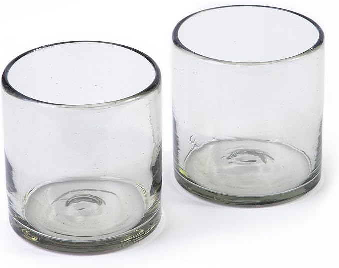 7 oz Hand Blown Mexican Drinking Glasses - Set of 2, 7 fl oz each, Clear
