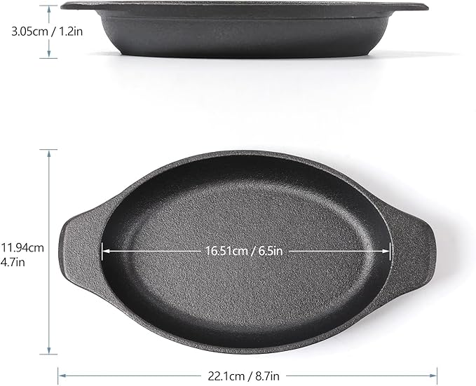 HAWOK Cast Iron Oval Mini Single Serving Bowls cooking/baking pans 6.5"LX4.7"W, 12oz, 6 Pcs