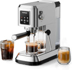 topzee Espresso Machine 20 Bar, Compact Coffee Maker with Milk Frother & Cold Brew Function, 52oz Removable Water Tank, Stainless Steel Cappuccino, Latte Maker, Silver