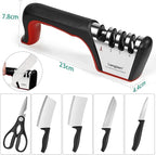 Longzon 5-in-1 Knife Sharpener 4 Stage with Cut-Resistant Glove, Quickly Sharpens & Restores Dull Blades, Easy & Safe for Home Kitchen Use, Fits Most Knives and Scissors, Black+Red